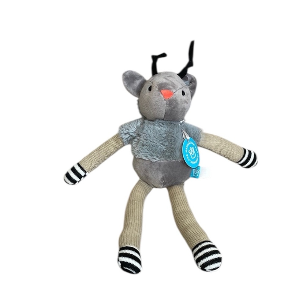 THE MANHATTAN TOY COMPANY NWT Gray and Tan Plush Toy Reindeer - Picture 1 of 12